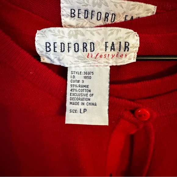 Bedford Fair Two Piece Ramie Sweater Set Women Sz LP Red Black Floral Sequins - Picture 4 of 7